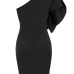 Trendy Boat Neck One Shoulder Sleeveless Falbala Design Black Healthy Fabric Sheath Knee Length Dress Trendy Boat Neck One Shoulder Sleeveless Falbala Design Black Healthy Fabric Sheath Knee Length Dress