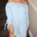 Trendy Dew Shoulder Button Decorative Light Blue Denim Mini Dress