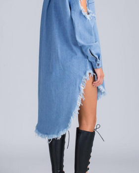 Trendy Turndown Collar Long Sleeves Asymmetrical Blue Denim A Line Mini Dress Trendy Turndown Collar Long Sleeves Asymmetrical Blue Denim A Line Mini Dress
