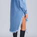 Trendy Turndown Collar Long Sleeves Asymmetrical Blue Denim A Line Mini Dress