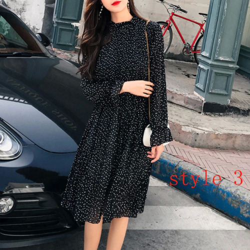 Two layers Floral Chiffon Dress Elastic Waist Women Spring A-line Lace Up Flare Sleeve Bohemian Dress Femme Vestidos 2019