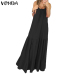 VONDA Bohemian Dress Women 2019 Summer Sexy Sleeveless Spaghetti Strap Ruffle Swings Maxi Long Dresses Holiday Vestido Plus Size