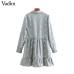 Vadim Women dots embroidery mini dress turn down collar pleated ruffles female casual dresses solid straight vestidos QB265