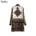 Vadim floral chains print pleated shirt dress long sleeve turn down collar vintage totem straight mini dress vestidos QA764