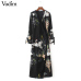 Vadim flower crane pattern maxi wrap dress v neck retro sashes bow tie long sleeve vintage bird chic long loose casual Vestidos