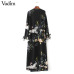 Vadim flower crane pattern maxi wrap dress v neck retro sashes bow tie long sleeve vintage bird chic long loose casual Vestidos