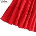 Vadim women bow tie collar red midi dress long sleeve side zipper ruffles female casual dresses stylish mid calf vestidos QB174