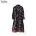 Vadim women chains print shirt dress striped with belt three quarter sleeve side split casual chic loose vestido QA681