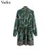 Vadim women chic chains pattern pleated dress long sleeve elastic waist vintage female casual pleated dress vestidos QA788