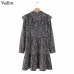 Vadim women chic leopard print mini dress sweet ruffled long sleeve animal pattern pleated casual straight dress vestidos QA670