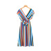 Vadim women colorful striped midi dress V neck short sleeve bow tie sashes elastic waist casual mid calf dresses vestidos QB191