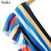 Vadim women colorful striped midi dress V neck short sleeve bow tie sashes elastic waist casual mid calf dresses vestidos QB191