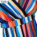 Vadim women colorful striped midi dress V neck short sleeve bow tie sashes elastic waist casual mid calf dresses vestidos QB191