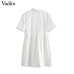 Vadim women embroidery hollow out mini dress short sleeve turn down collar white sweet casual shirt dresses vestidos QB395