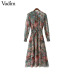 Vadim women floral chiffon dress two pieces set long sleeve elastic waist mid calf o neck casual brand dresses vestidos QZ3200