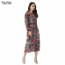 Vadim women floral chiffon dress two pieces set long sleeve elastic waist mid calf o neck casual brand dresses vestidos QZ3200