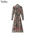 Vadim women floral chiffon dress two pieces set long sleeve elastic waist mid calf o neck casual brand dresses vestidos QZ3200