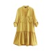 Vadim women green yellow V neck mini dress pockets pleated long sleeve straight dresses female casual solid loose vestido QB198