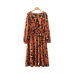 Vadim women leopard print pleated midi dress animal pattern long sleeve split female fashion casual dresses vestidos QA997