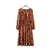 Vadim women leopard print pleated midi dress animal pattern long sleeve split female fashion casual dresses vestidos QA997