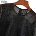 Vadim women sexy lace patchwork chiffon midi dress see through hollow out pleated female casual black dresses vestidos QA482