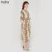 Vadim women snake print oversized dress V neck elastic waist split ladies summer loose mid calf chic dresses vestidos QA205