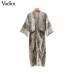 Vadim women snake print oversized dress V neck elastic waist split ladies summer loose mid calf chic dresses vestidos QA205