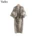 Vadim women snake print oversized dress V neck elastic waist split ladies summer loose mid calf chic dresses vestidos QA205