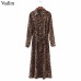 Vadim women snake skin pattern maxi dresses ankle length long dress bow tie sashes long sleeve casual chic vestidos QA472