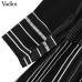 Vadim women striped patchwork mini dress ruffled long sleeve o neck pleated female casual straight dress vestidos QA671