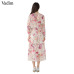 Vadim women sweet floral chiffon dress two pieces set elastic waist long sleeve ladies casual mid calf dresses vestidos QZ3049