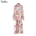 Vadim women sweet floral chiffon dress two pieces set elastic waist long sleeve ladies casual mid calf dresses vestidos QZ3049