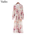 Vadim women sweet floral chiffon dress two pieces set elastic waist long sleeve ladies casual mid calf dresses vestidos QZ3049