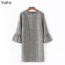 Vadim women vintage flare sleeve houndstooth dress basic plaid bell sleeve brand autumn mini dresses vestidos mujer QZ3247