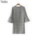 Vadim women vintage flare sleeve houndstooth dress basic plaid bell sleeve brand autumn mini dresses vestidos mujer QZ3247