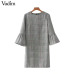 Vadim women vintage flare sleeve houndstooth dress basic plaid bell sleeve brand autumn mini dresses vestidos mujer QZ3247