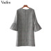 Vadim women vintage flare sleeve houndstooth dress basic plaid bell sleeve brand autumn mini dresses vestidos mujer QZ3247