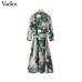 Vadim women vintage floral striped midi dress bow tie sashes long sleeve pleated female casual chic dresses vestidos QA178