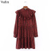 Vadim women vintage leopard dress sweet ruffles long sleeve o neck pleated female casual straight dress vestidos QA456