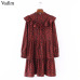 Vadim women vintage leopard dress sweet ruffles long sleeve o neck pleated female casual straight dress vestidos QA456