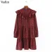 Vadim women vintage leopard dress sweet ruffles long sleeve o neck pleated female casual straight dress vestidos QA456