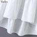 Vadim women white loose dress V neck Pleated irregular long sleeve female casual dresses solid chic straight vestidos QB532