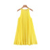 Vadim women yellow chiffon mini shift dress halter sleeveless cute straight female stylish pleated dresses vestidos QB567