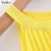 Vadim women yellow chiffon mini shift dress halter sleeveless cute straight female stylish pleated dresses vestidos QB567