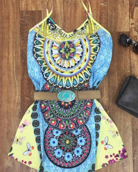 Vintage O Neck Spaghetti Strap Sleeveless Patchwork Print Blue Polyester Mini Dress Vintage O Neck Spaghetti Strap Sleeveless Patchwork Print Blue Polyester Mini Dress