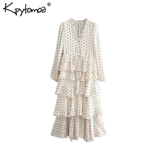 Vintage Sweet Polka Dot Print Ruffles Long Dress Women 2019 Fashion V Neck Long Sleeve Ladies Dresses Casual Vestidos Mujer