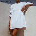 WOTWOY 2019 Summer White Mini Dresses Women Ruffles Elastic Waist Loose Straight Half Sleeve Shirt Dress Woman Boho Sundress