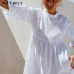 WOTWOY 2019 Summer White Mini Dresses Women Ruffles Elastic Waist Loose Straight Half Sleeve Shirt Dress Woman Boho Sundress