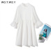 WOTWOY 2019 Summer White Mini Dresses Women Ruffles Elastic Waist Loose Straight Half Sleeve Shirt Dress Woman Boho Sundress