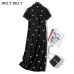 WOTWOY Bee Print Long Knee-Length Shirt Dresses Women 2019 Casual Turn-down Polo Straight Dress Female Pockets Cotton Clothes